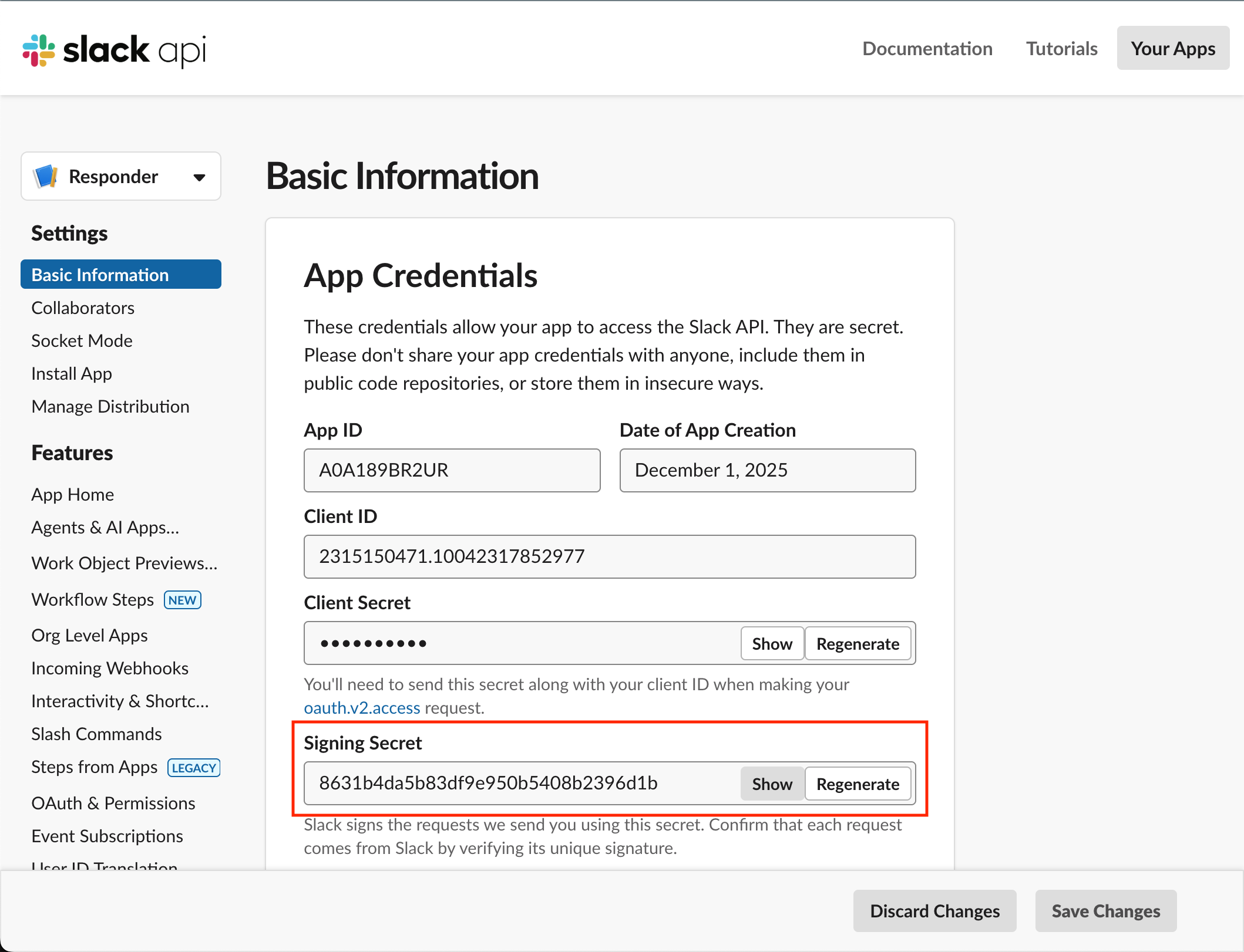 Signing Secret location