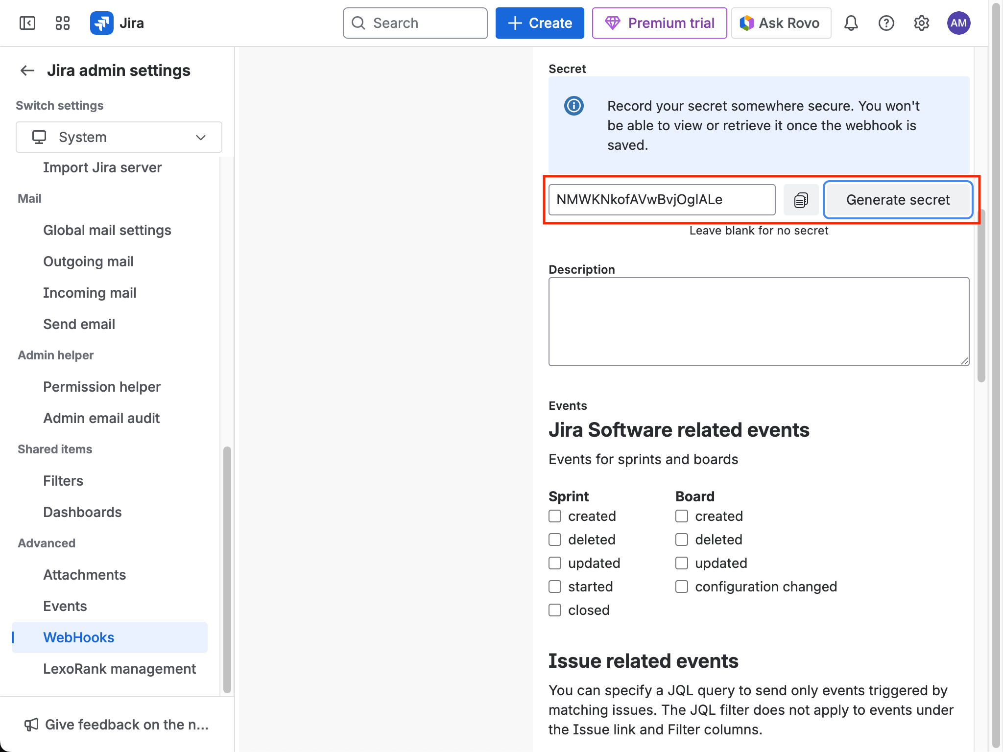 Generate webhook secret