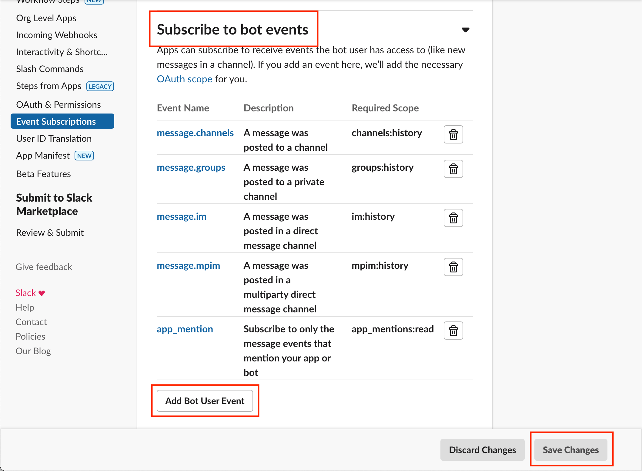 Subscribe to bot events