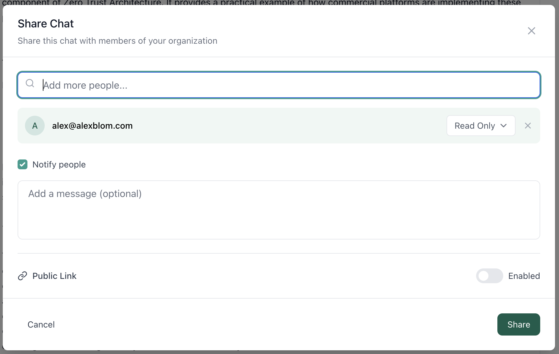 Internal Sharing Interface