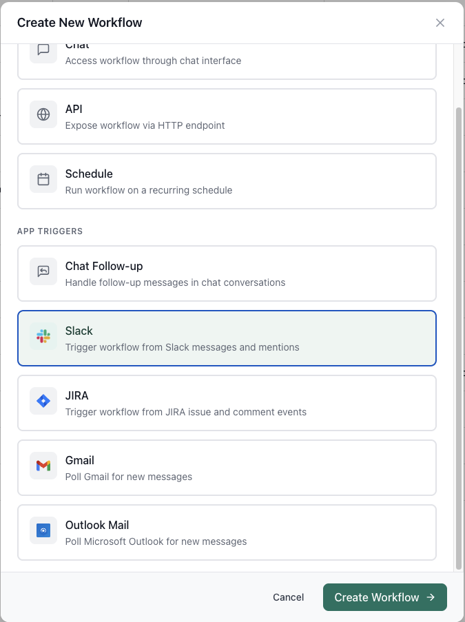 Create workflow with Slack trigger