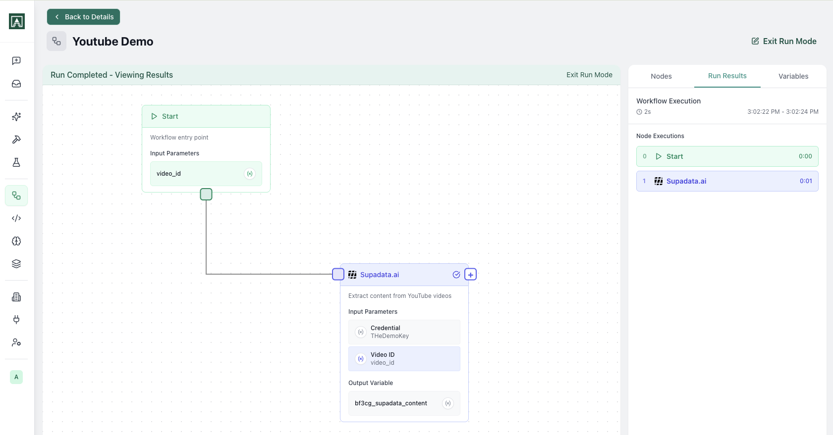 Workflow run interface