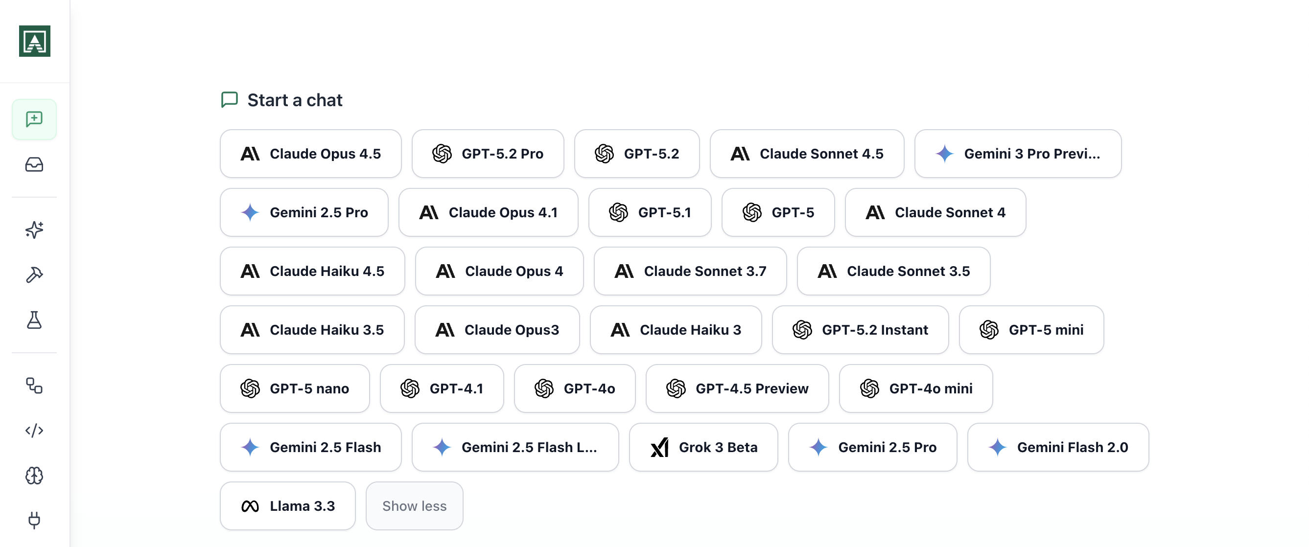 Multi-model chat launcher interface